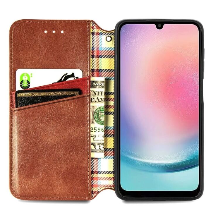 Чехол Deexe Rhombus Wallet для Samsung Galaxy A24 (A245) - Brown: фото 2 из 6