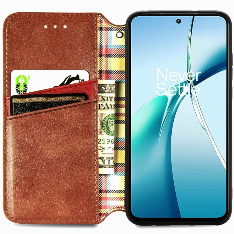 Чехол Deexe Rhombus Wallet для Samsung Galaxy S26 Plus - Brown: фото 2 из 6