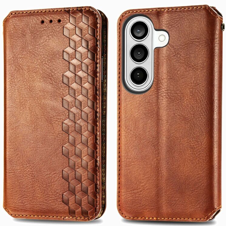 Чехол Deexe Rhombus Wallet для Samsung Galaxy S26 Plus - Brown: фото 1 из 6
