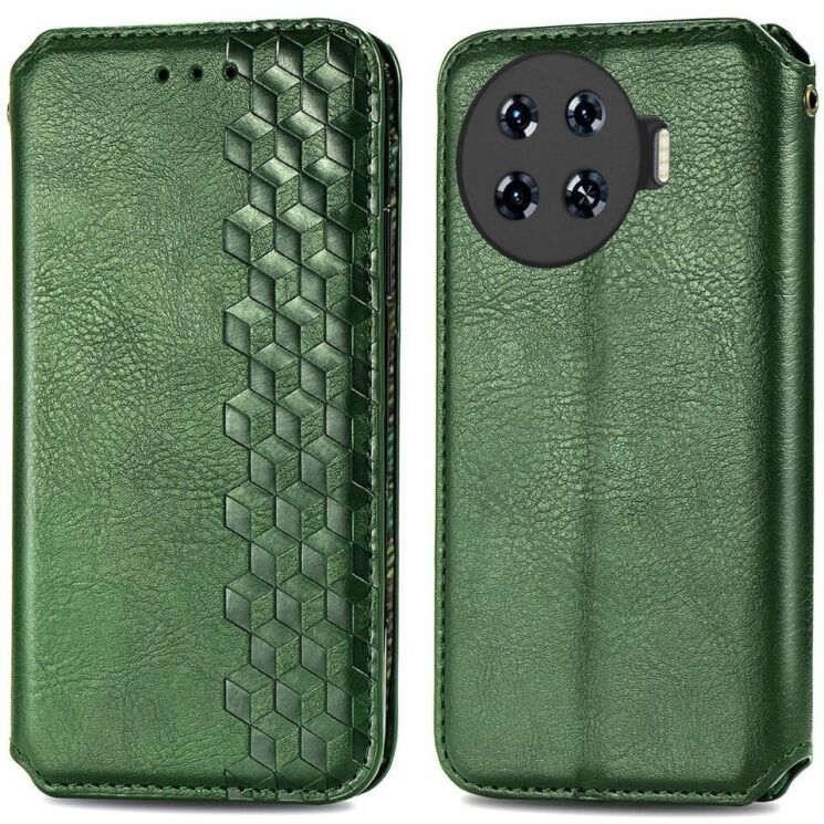 Чехол Deexe Rhombus Wallet для TECNO Spark 20 Pro+ - Green: фото 1 из 6