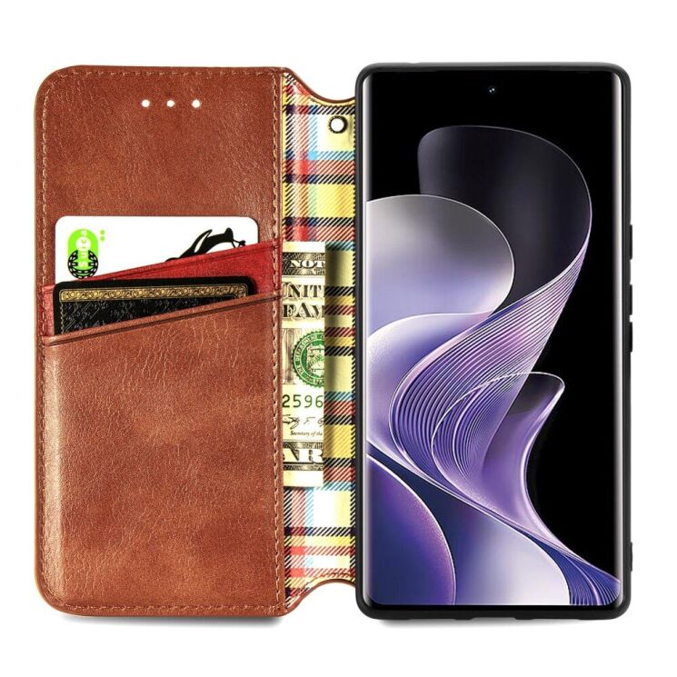 Чехол Deexe Rhombus Wallet для Xiaomi Redmi Note 14 Pro 5G - Brown: фото 3 из 10