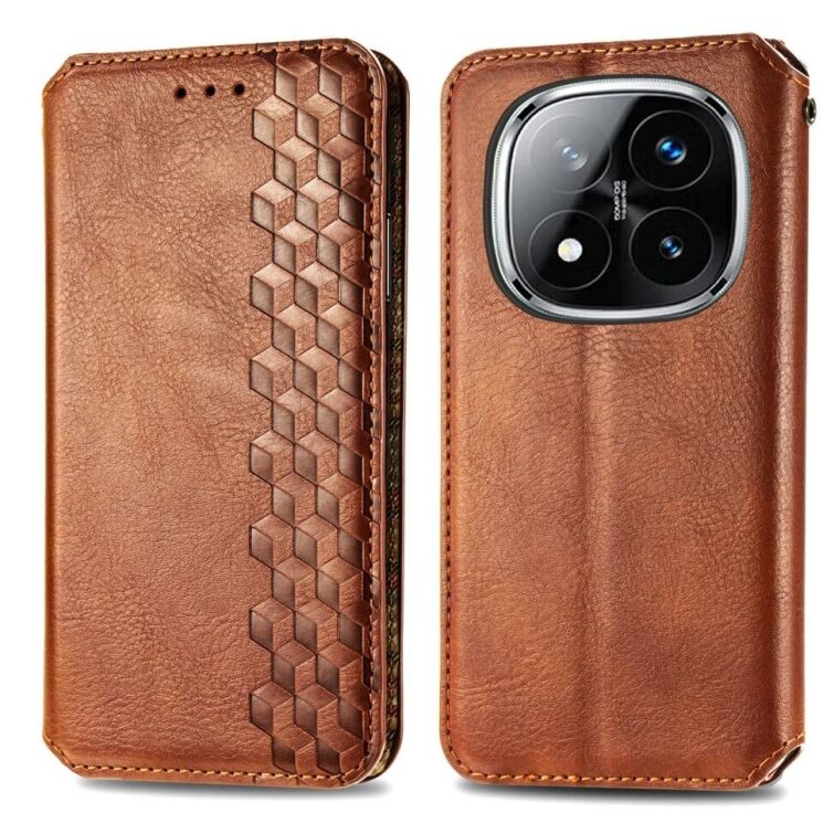 Чехол Deexe Rhombus Wallet для Xiaomi Redmi Note 14 Pro 5G - Brown: фото 2 из 10