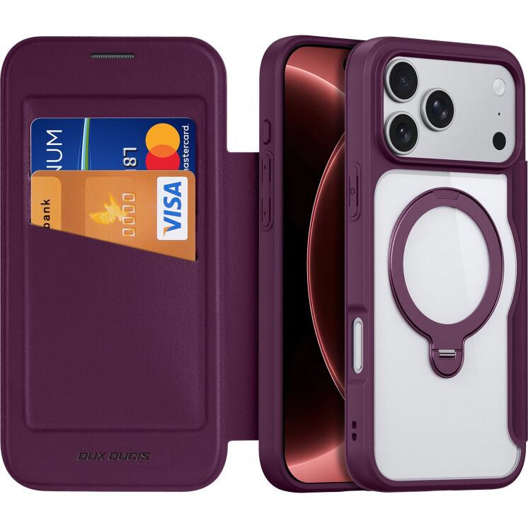 Чохол-книжка Dux Ducis Skin X Pro Magnetic Kickstand для iPhone 18 Pro / 17 Pro - Dark Cherry: фото 2 з 12