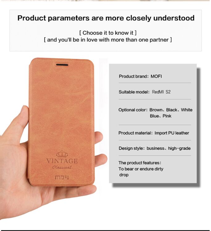 Чехол-книжка MOFI Vintage Series для Xiaomi Redmi S2 - Blue: фото 3 из 8