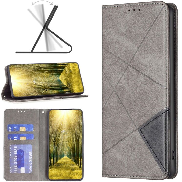 Чехол-книжка с карманами UniCase Geometric Pattern для Xiaomi Redmi Note 15 Pro 5G - Grey: фото 4 из 10