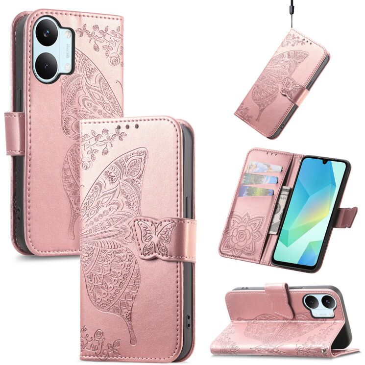 Чохол-книжка з малюнком UniCase Butterfly Pattern для Xiaomi Poco X8 Pro Max - Rose Gold: фото 4 з 10