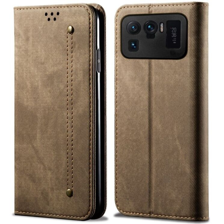 Чехол-книжка с кармашками UniCase Jeans Wallet для Xiaomi Mi 11 Ultra - Khaki: фото 1 из 8