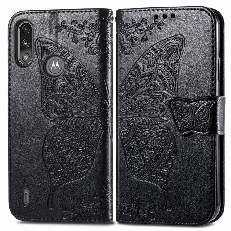 Чохол-книжка з малюнком UniCase Butterfly Pattern для Motorola Moto E7 Power / Moto E7i / Moto E7i Power - Black: фото 1 з 10