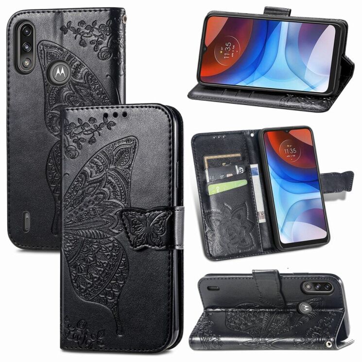 Чохол-книжка з малюнком UniCase Butterfly Pattern для Motorola Moto E7 Power / Moto E7i / Moto E7i Power - Black: фото 3 з 10