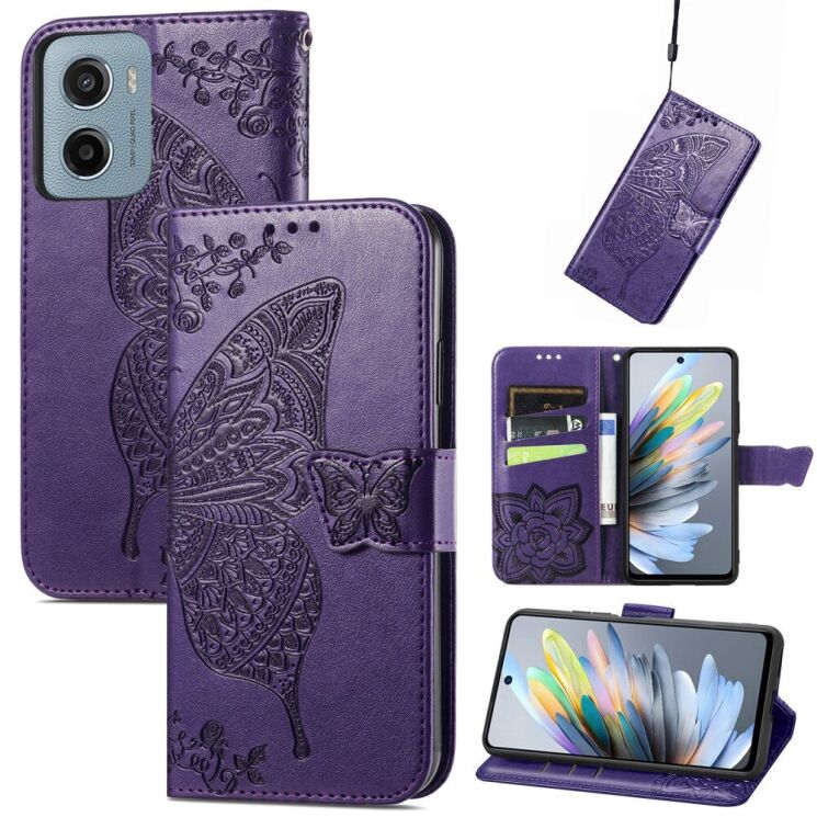 Чехол UniCase Butterfly Pattern для Motorola Moto G05 - Dark Purple: фото 1 из 11