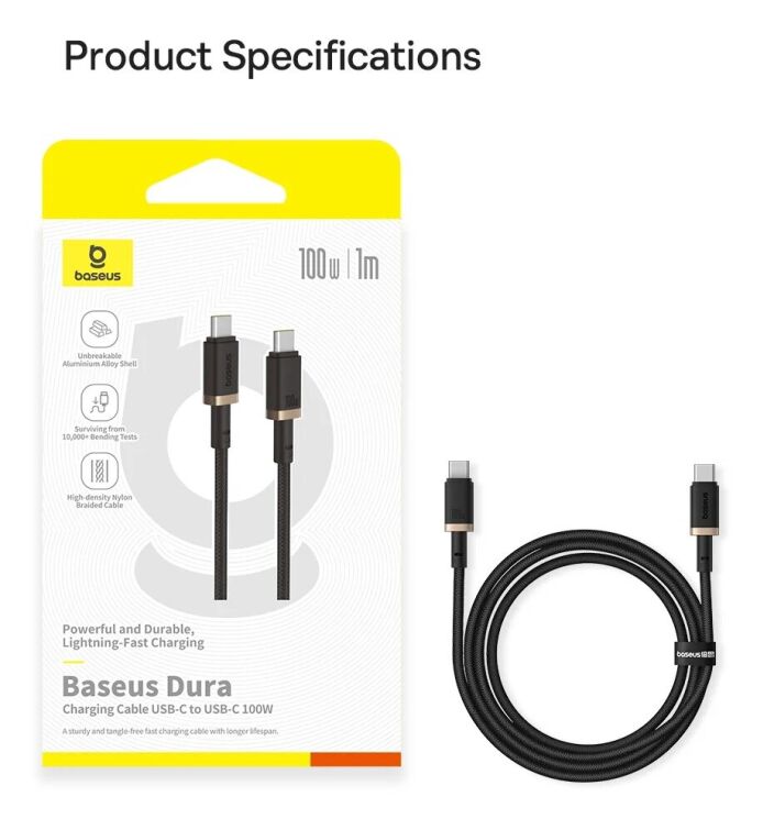 Кабель Baseus Dura Series Type-C to Type-C (100W, 2m) P10377803U01-03 - Black / Red: фото 21 из 21
