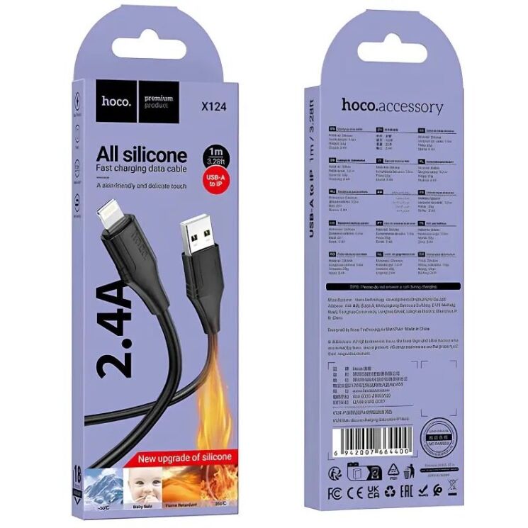 Кабель Hoco X124 USB to Lightning (2.4A, 1m) - Black: фото 4 из 6