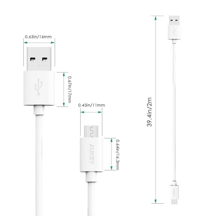 Кабель передачі даних AUKEY Micro USB (2m) - White: фото 5 з 6
