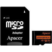 Карта памяти MicroSDXC Apacer 256GB UHS-I U3 V30 A2 + адаптер (AP256GMCSX10U8-R) - Black: фото 1 из 9