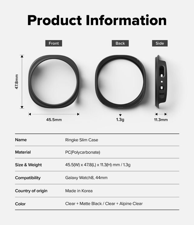 Комплект чохлів RINGKE Slim Case для Samsung Galaxy Watch 8 (44mm) 8800293856146 - Matte Black: фото 15 з 15