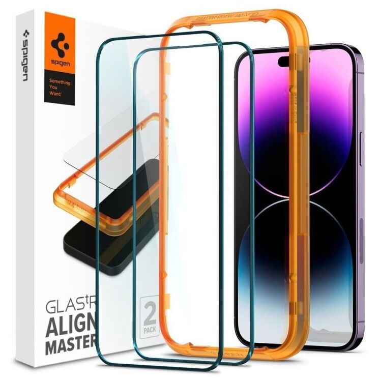 Комплект защитных стекол Spigen (SGP) GLAS.tR AlignMaster Black для Apple iPhone 14 Pro Max - Black: фото 1 из 10