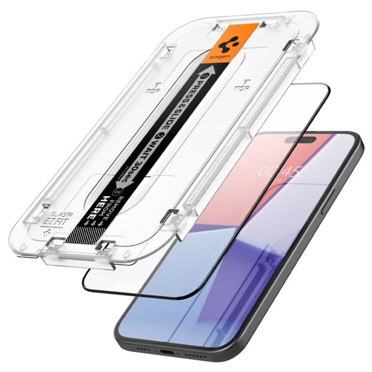 Комплект защитных стекол Spigen (SGP) GLAS.tR EZ Fit Black для Apple iPhone 15 - Black: фото 2 из 11