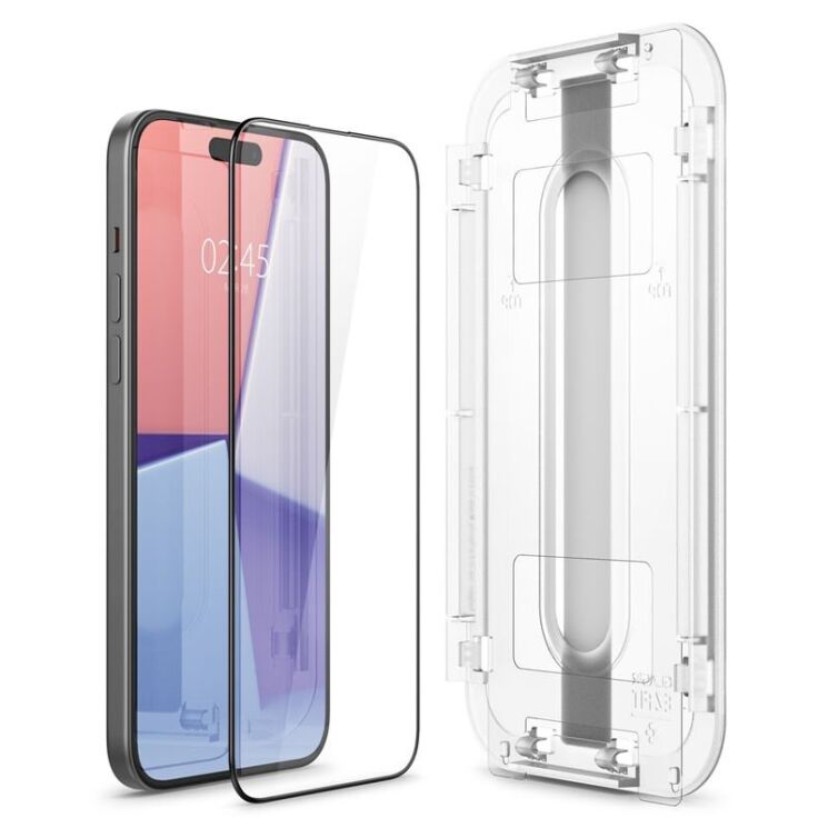 Комплект защитных стекол Spigen (SGP) GLAS.tR EZ Fit Black для Apple iPhone 15 - Black: фото 5 из 11