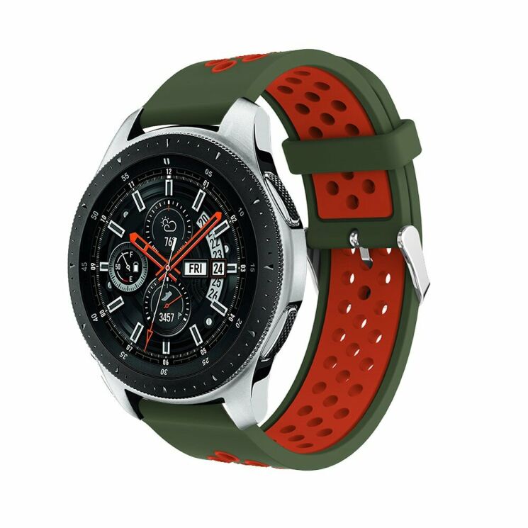 Ремешок Deexe Dual Color для Samsung Galaxy Watch 46mm / Watch 3 45mm / Gear S3 - Army Green / Red: фото 1 из 5
