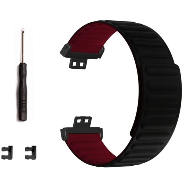 Ремінець Deexe Magnetic Band для Huawei Watch Fit - Black / Wine Red: фото 3 з 3