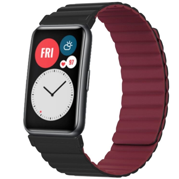 Ремінець Deexe Magnetic Band для Huawei Watch Fit - Black / Wine Red: фото 1 з 3