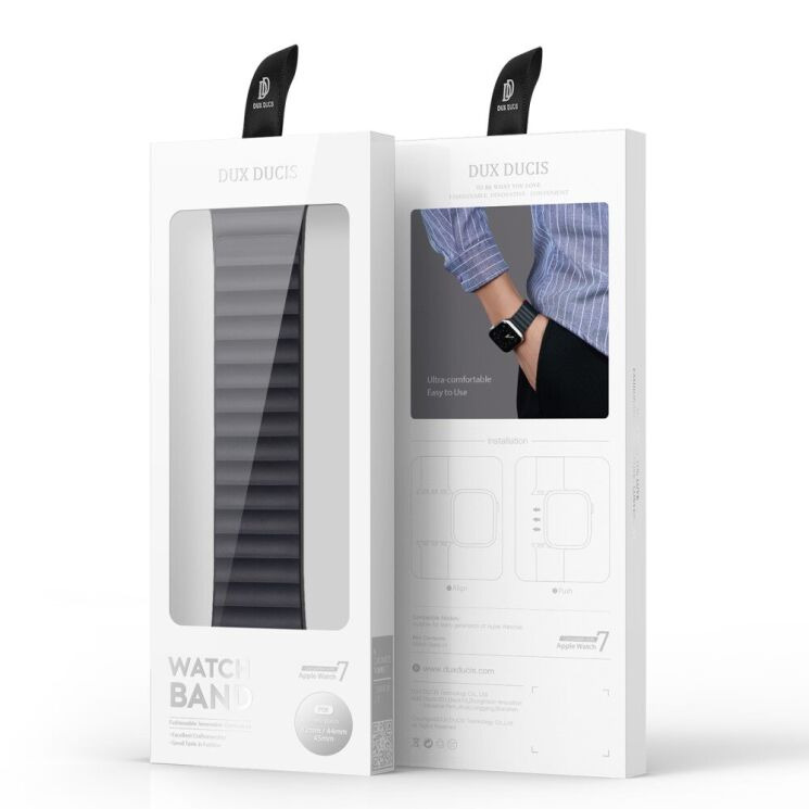 Ремінець DUX DUCIS Leather Chain для Apple Watch 42 (Series 10/11) / 41 / 40 / SE 40 / 38 - Black / Orange: фото 2 з 14