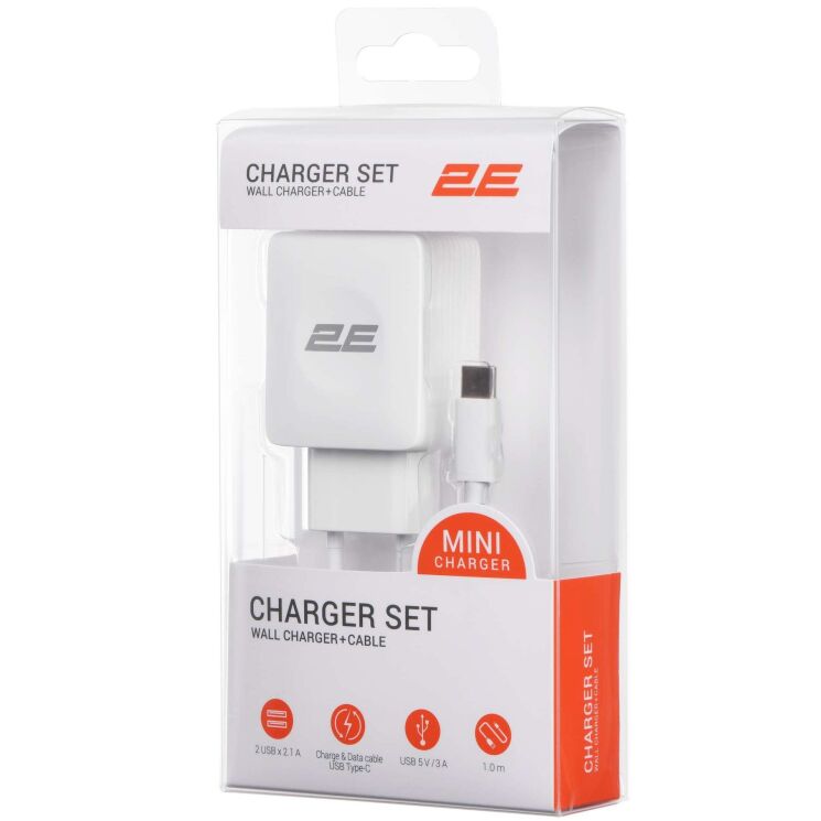 Сетевое зарядное устройство 2Е Wall Charger 12W (2USB, 2.1A) + кабель USB to Type-C (2E-WC1USB2.1A-CC) - White: фото 6 из 7