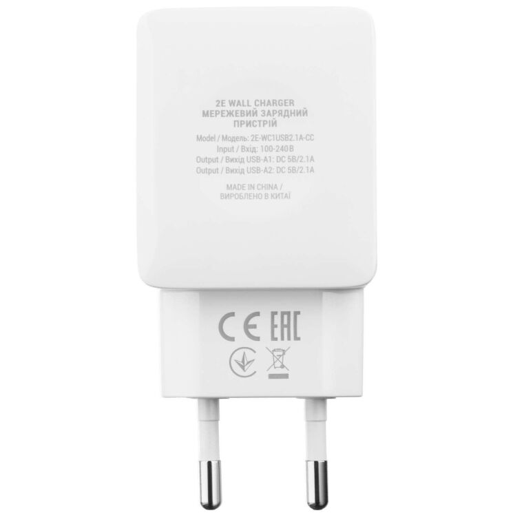 Сетевое зарядное устройство 2Е Wall Charger 12W (2USB, 2.1A) + кабель USB to Type-C (2E-WC1USB2.1A-CC) - White: фото 5 из 7