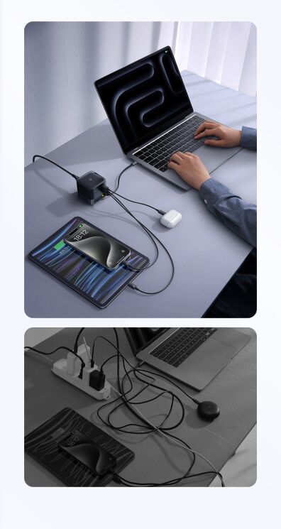 Сетевое зарядное устройство Baseus Super GaN Desktop 100W (2Type-C+USB) + кабель Type-C (P10164001123-00) - Black: фото 17 из 28