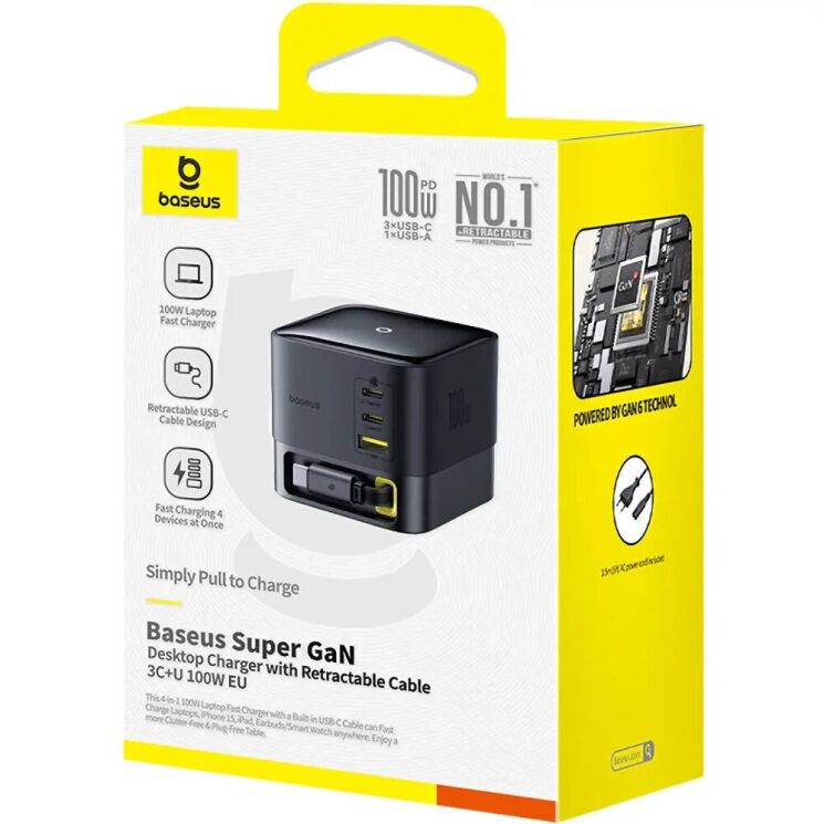Сетевое зарядное устройство Baseus Super GaN Desktop 100W (2Type-C+USB) + кабель Type-C (P10164001123-00) - Black: фото 7 из 28