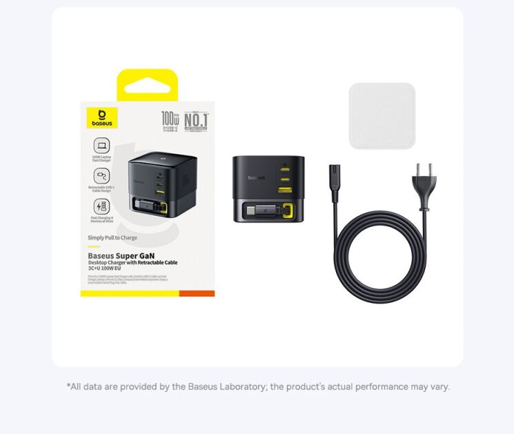 Сетевое зарядное устройство Baseus Super GaN Desktop 100W (2Type-C+USB) + кабель Type-C (P10164001123-00) - Black: фото 25 из 28