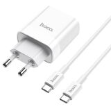 Мережевий зарядний пристрій Hoco C80A PD + QC3.0 (3.1A) + кабель Type-C to Type-C - White (141655W)
