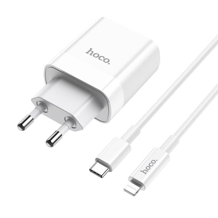 Сетевое зарядное устройство Hoco C80A PD + QC3.0 + кабель Type-C to Lightning - White: фото 1 из 20