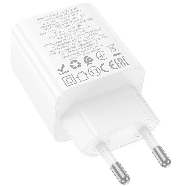 Сетевое зарядное устройство Hoco N55 20W 2C+2U - White: фото 2 из 6