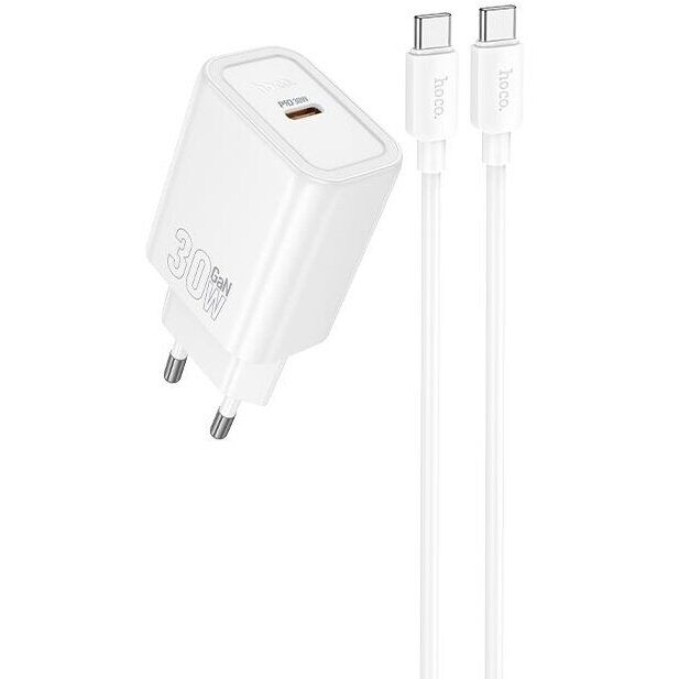 Мережевий зарядний пристрій Hoco N62 PD30W (Type-C) + кабель Type-C to Type-C: фото 1 з 6