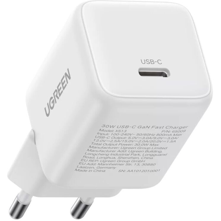 Сетевое зарядное устройство UGREEN X513 30W Type-C (65009) - White: фото 2 из 10