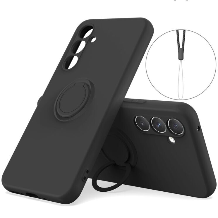 Силиконовый (TPU) чехол с кольцом Deexe Color Shell для Samsung Galaxy A27 (A276) - Black: фото 1 из 5