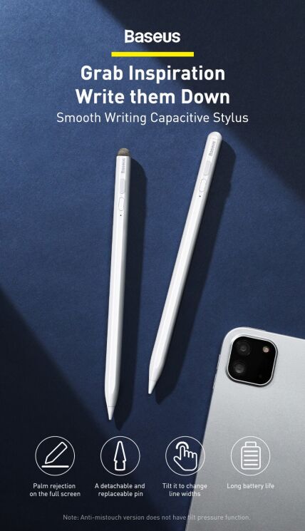 Стилус Baseus Smooth Writing Capacitive Stylus (Active version + Anti misoperation) SXBC000002 - White: фото 6 з 27