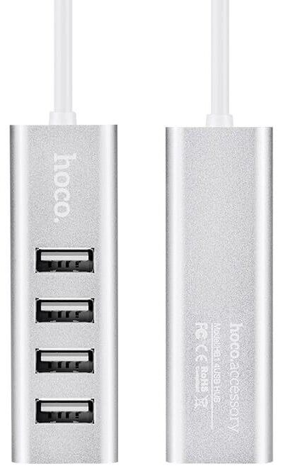 USB HUB Hoco HB1 USB to 4USB 2.0 (1m) - Silver: фото 2 из 8