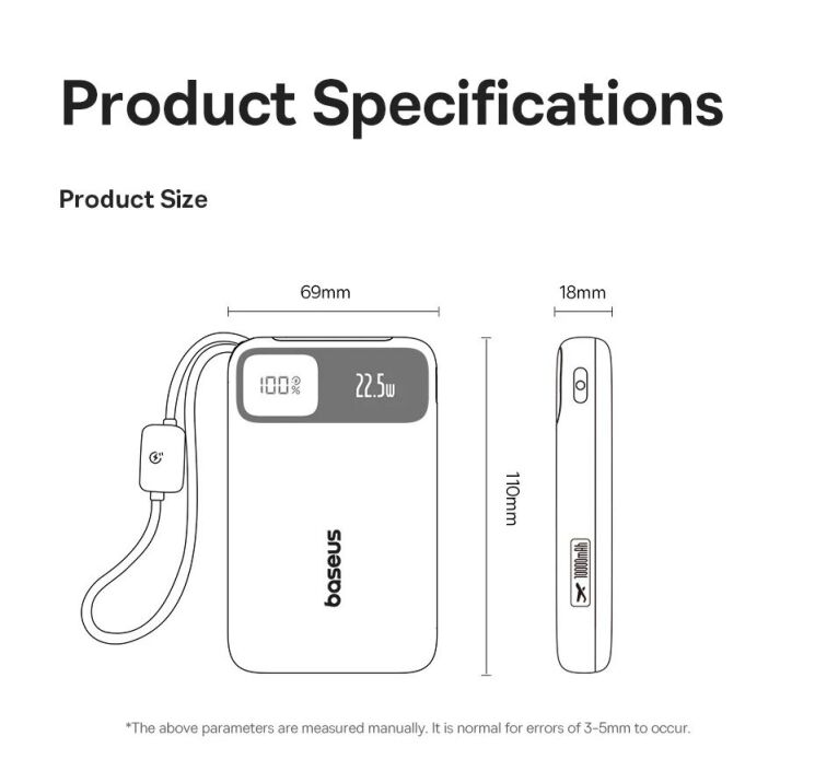 Внешний аккумулятор Baseus EnerFill FC11 22.5W + кабель Type-C (10000mAh) E0027R - Black (995804B) Внешний аккумулятор Baseus EnerFill FC11 22.5W + кабель Type-C (10000mAh) E0027R - Black: фото 20 из 21