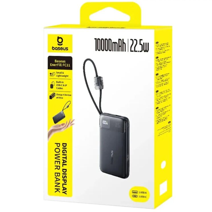 Внешний аккумулятор Baseus EnerFill FC11 22.5W + кабель Type-C (10000mAh) E0027R - Black (995804B) Внешний аккумулятор Baseus EnerFill FC11 22.5W + кабель Type-C (10000mAh) E0027R - Black: фото 3 из 21