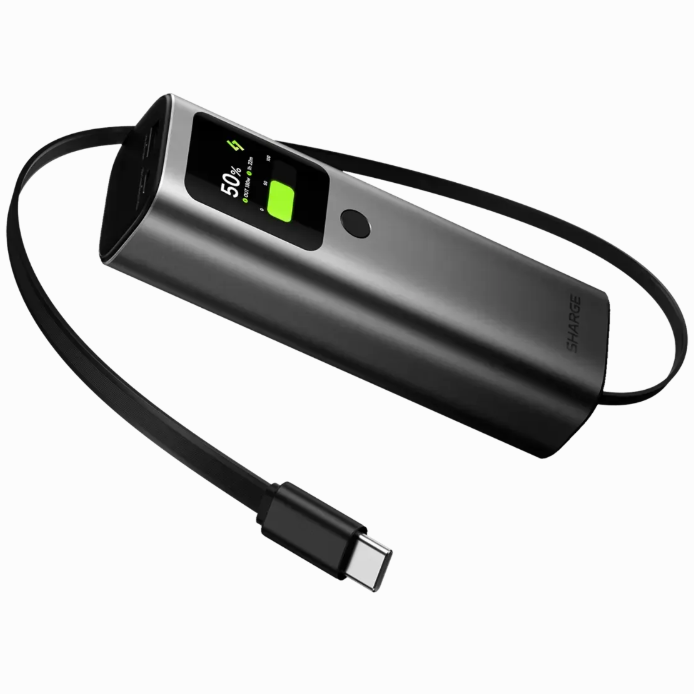 Внешний аккумулятор Sharge Retractable 165 165W (20000mAh) + кабель Type-C - Black: фото 3 из 19