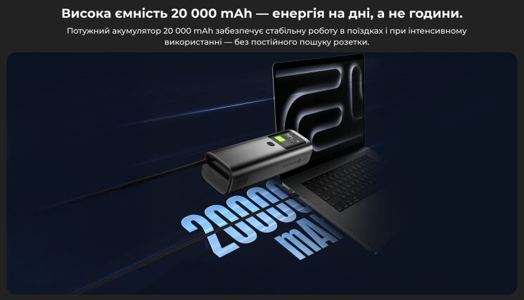 Внешний аккумулятор Sharge Retractable 165 165W (20000mAh) + кабель Type-C - Black: фото 15 из 19