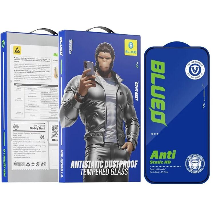 Захисне скло Blueo Full Cover Anti-Static для Apple iPhone 13 / iPhone 13 Pro / iPhone 14 / iPhone 16e - Black: фото 1 з 7