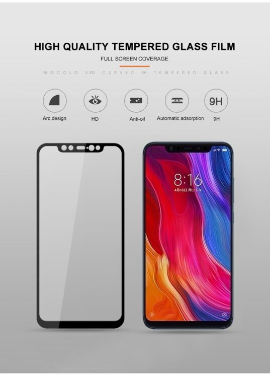 Захисне скло MOCOLO 3D Silk Print для Xiaomi Mi 8 / Mi 8 Pro / Mi 8 Explorer Edition - Black: фото 4 з 7