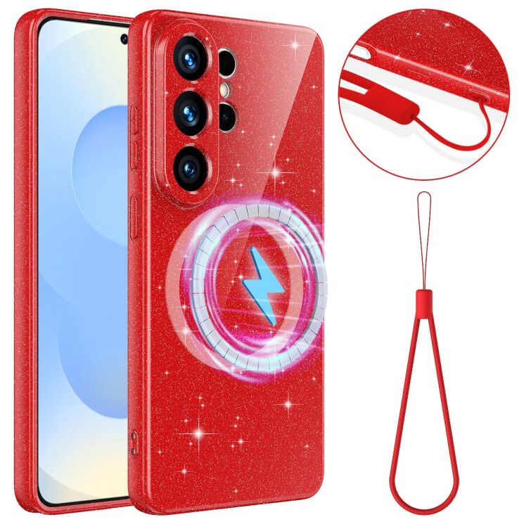 Защитный чехол Deexe Glitter Case with MagSafe для Samsung Galaxy S26 Ultra (S948) - Red: фото 1 из 7
