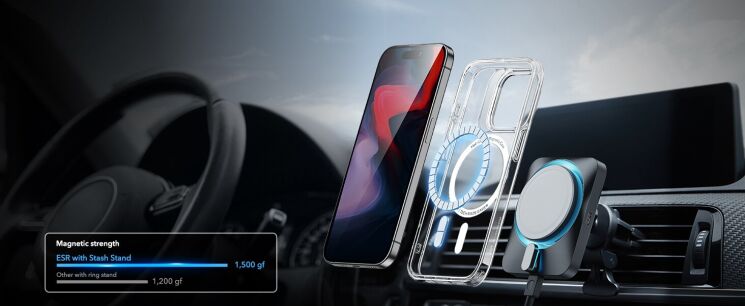 Защитный чехол ESR Classic Hybrid Case with Stash Stand (HaloLock) для Apple iPhone 15 Pro - Clear / Black: фото 10 из 12