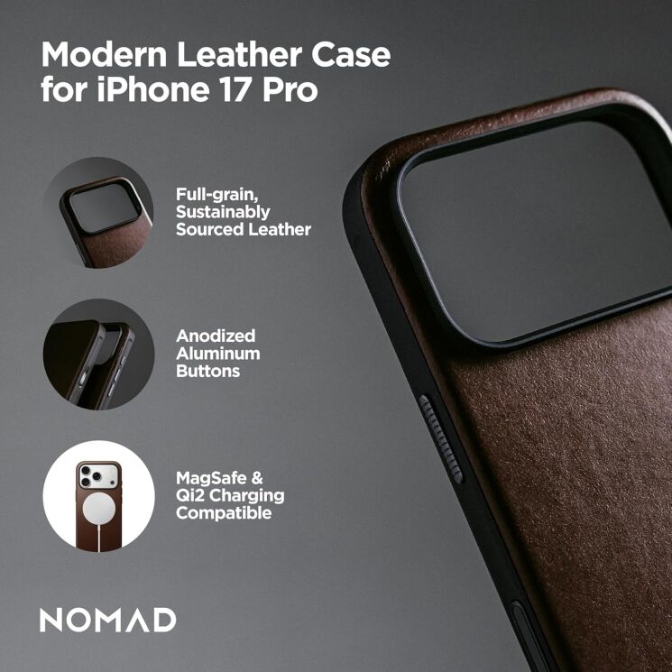Защитный чехол Nomad Modern Leather Case для iPhone 17 Pro (NM014315858) - English Tan: фото 6 из 12