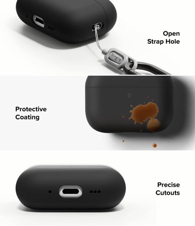 Защитный чехол Ringke Silicone Case для AirPods Pro 3 (8800293859406) - Black: фото 8 из 14