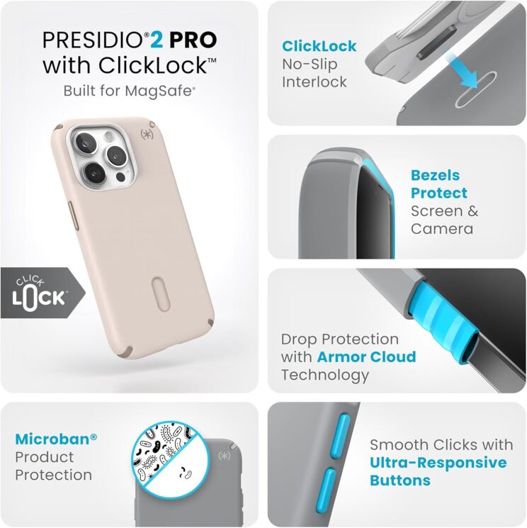 Защитный чехол Speck Presidio2 Pro MagSafe ClickLock для iPhone 15 Pro (150446-3214) - Bleached Bone: фото 10 из 15